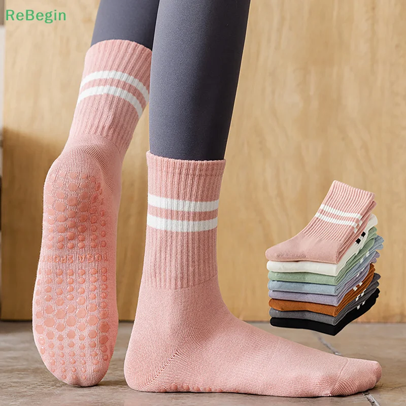 Памучни чорапи за йога със средна тръба отдолу, професионални нескользящие силиконови чорапи за фитнес в помещението, чорапи за пода в салона, Спортни чорапи за танци, пилатес