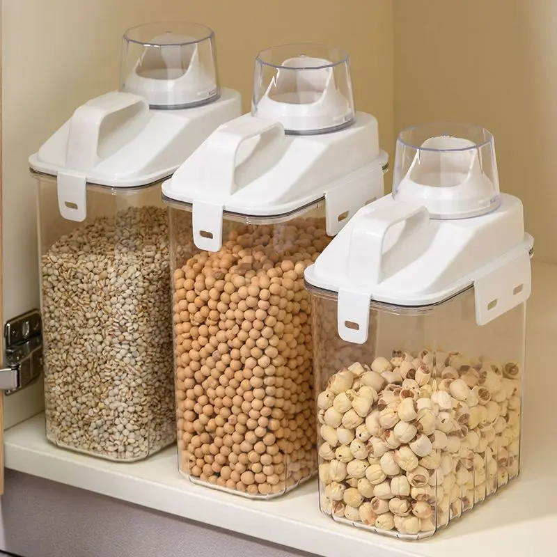 Плътно затварящ се пластмасов контейнер за съхранение на храна с выливным чучур, Прозрачна банка за зърнени храни, Преносим кутия-органайзер за кухненски килер.