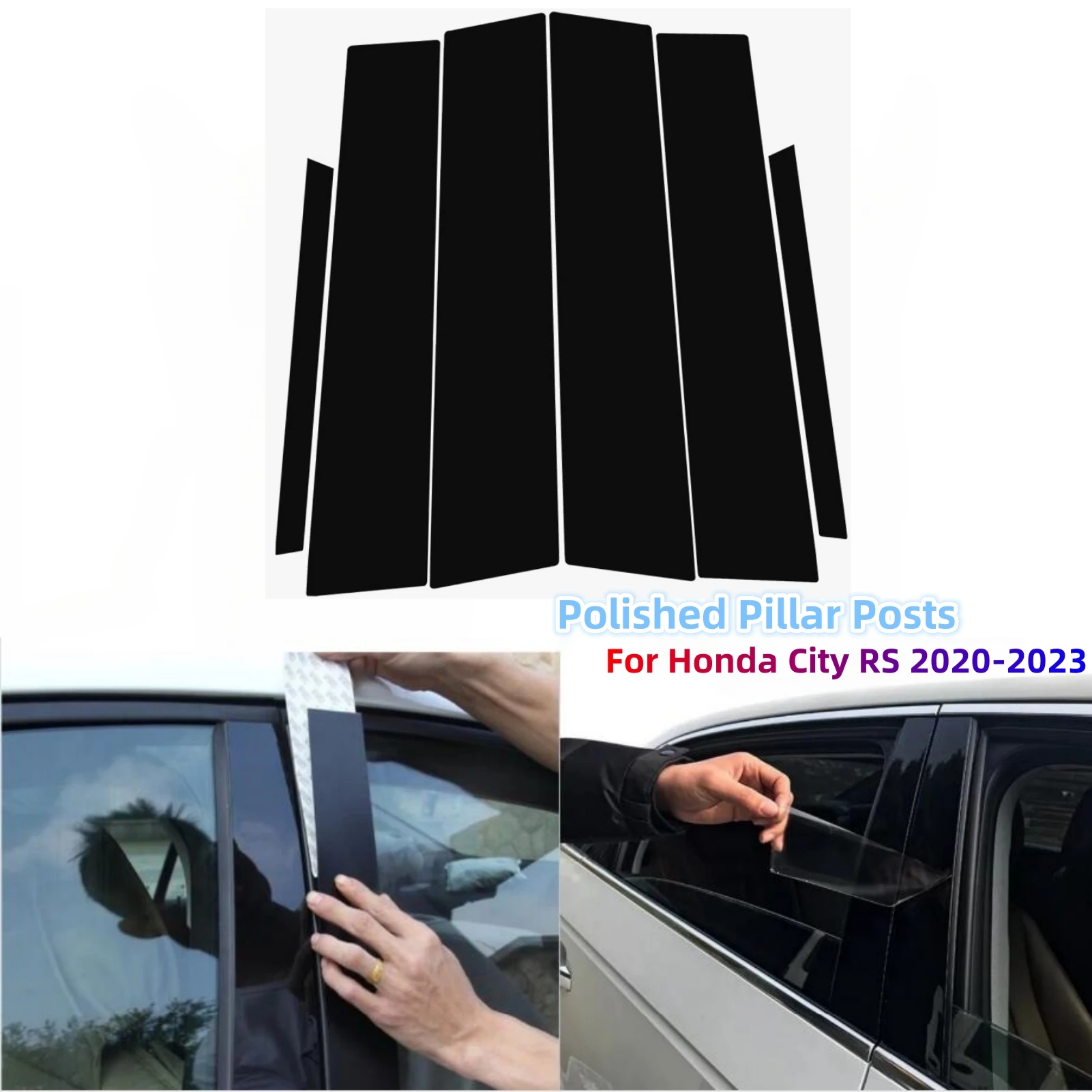 Полирани Стелажи Стойки За Honda City RS 2020-23 Piano Black Панел На Прозореца BC Етикет На Колона Аксесоари За Тунинг Екстериор на Автомобила