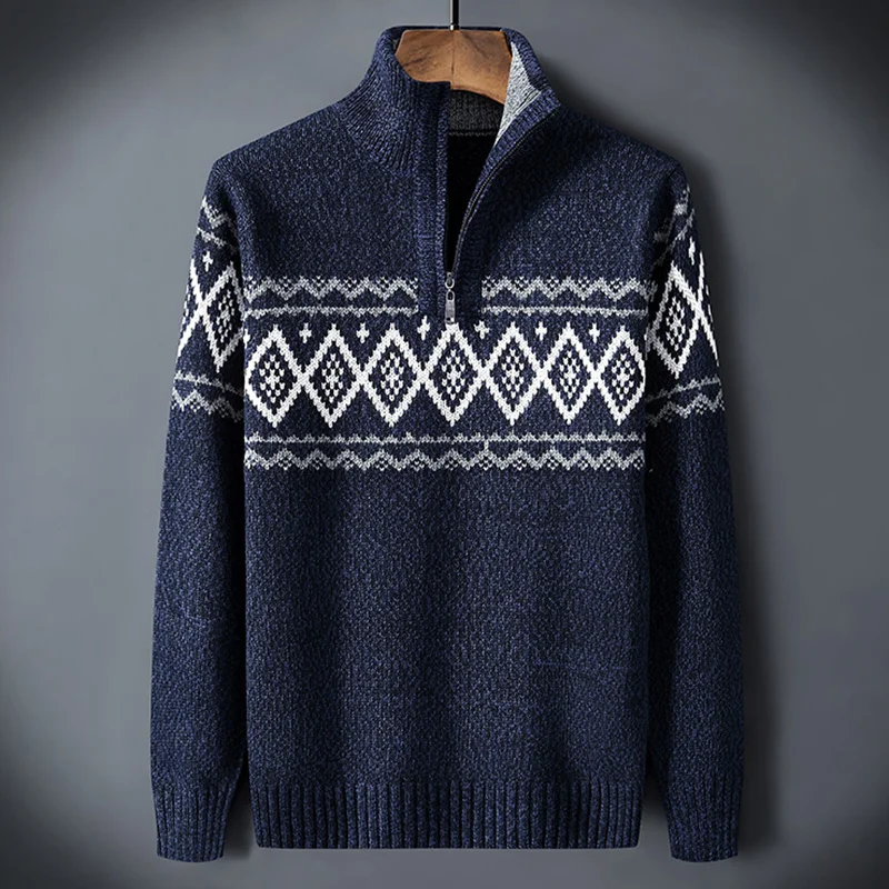 Половината Turtlenecks Мъжки Пуловери Възли 2024 Есен Зима Кариран Пуловер В Клетка За Мъжки Облекла Трикотаж С Високо Деколте