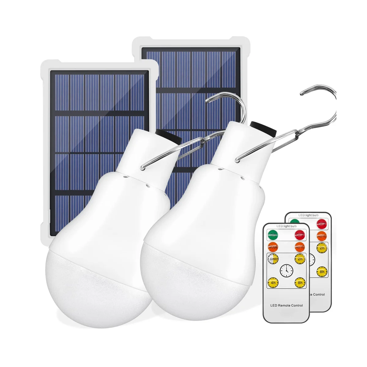 Портативни слънчеви електрически крушки, USB-акумулаторна Аварийни led лампи с дистанционно управление, таймер за лагер на палатки комплект 2
