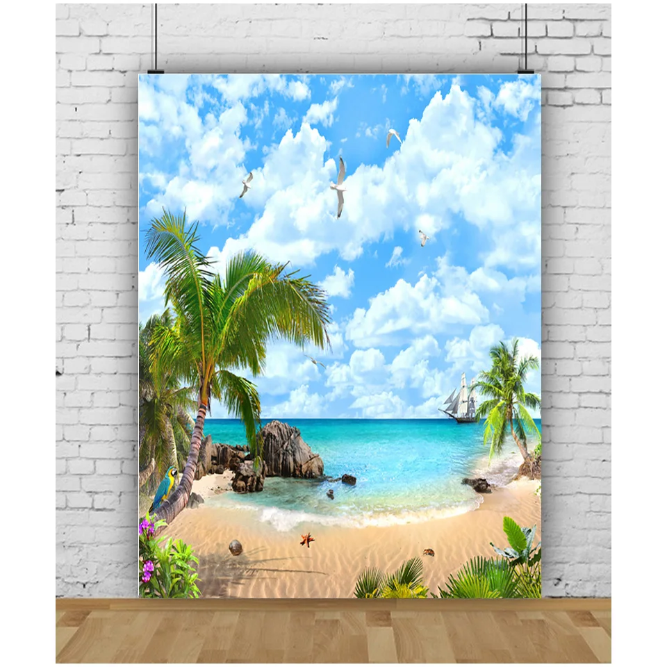 Почивка на плажа, Лятото Заходящее слънцето, фон за снимки, Кокосова палма, пейзаж от прозореца, на фона на фото студио JK-25