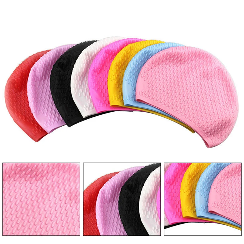 Практически силиконова шапка за плуване за възрастни Водоустойчив Басейн за защита на ушите Дълги Шапки за коса Спортна Капачка за гмуркане за мъже и жени