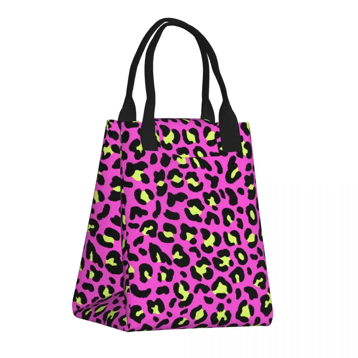 Преносима чанта за обяд Чанта-хладилник Fresh Удобна чанта-тоут за обяд с розов леопардовым модел в стил 80-90-те години