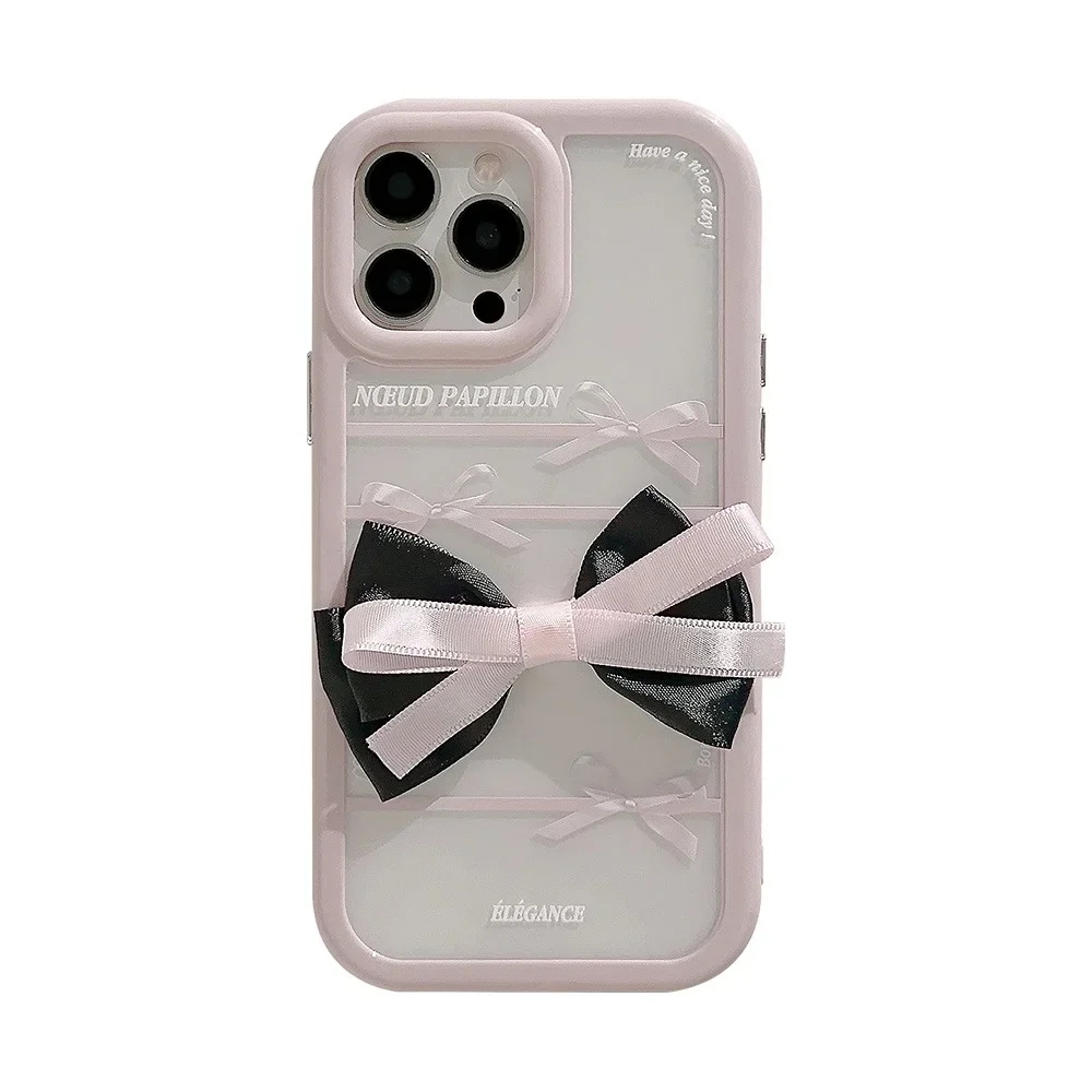 Прозрачен розов калъф с лък за iPhone 15 14 13 12 11 Pro Max 14 15 Plus X XR XS устойчив на удари защитен калъф за вашия телефон