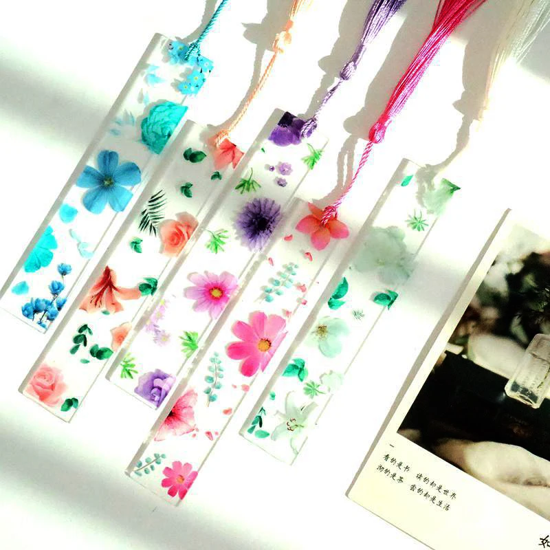 Прозрачни акрилни пластмасови маркери Красиви цветя Линия Сладко Маркер Марка ученици Ивици Сладък Индексни тагове за момичета