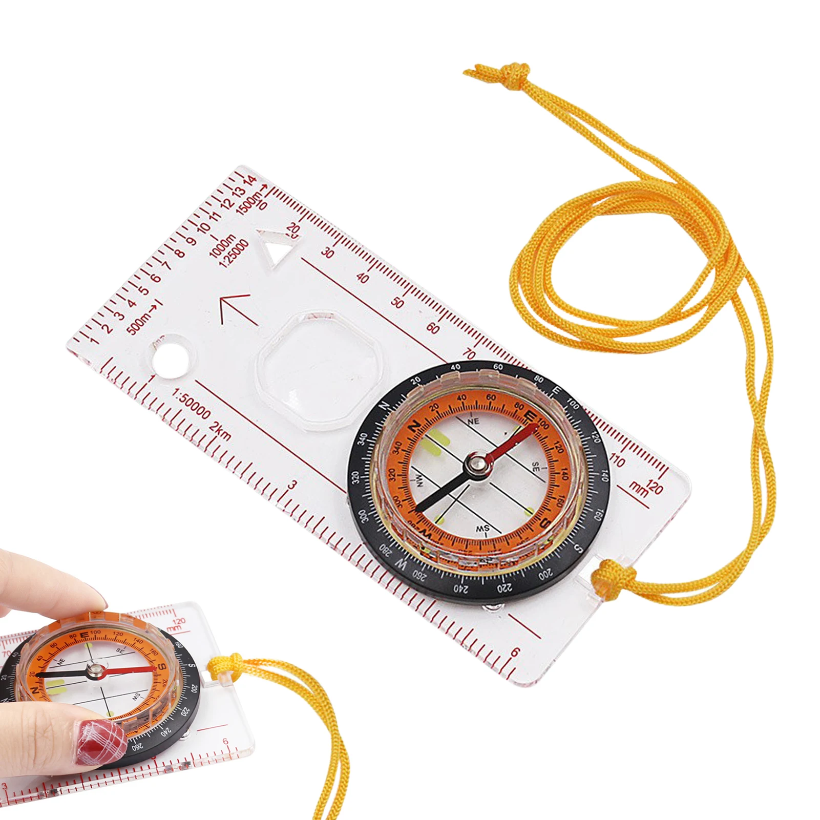 Професионален мини-компас, Мащабната линийка за карти, мултифункционален оборудване За излети на открито, инструмент за оцеляване в къмпинга.