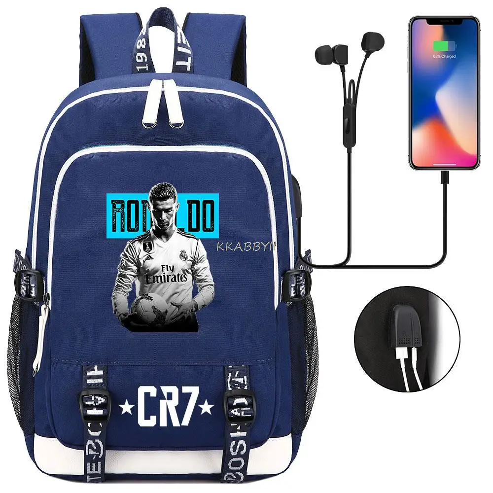 Раница CR7 USB Платно Лоскутный Лаптоп с капацитет за тийнейджъри, Училищен раница за студентски пътувания, Големи чанти