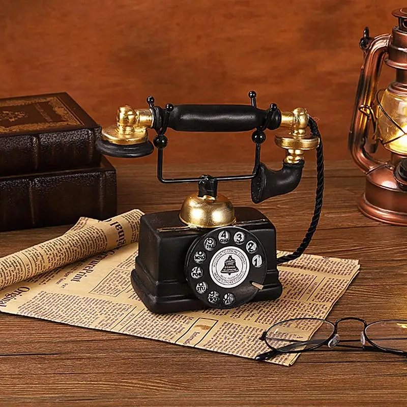 Реколта модел телефон, творчески класически вид, таксофон с циферблат, Ретро старомодни жични телефони, скулптури за украса на дома си в бар