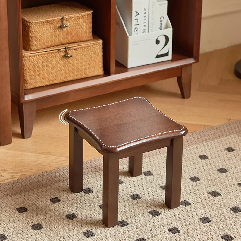 Ретро-малка дървена табуретка за обувки, лесна домашна пейка от масив дърво, Практично творческа столче за крака, квадратен стол за мебели