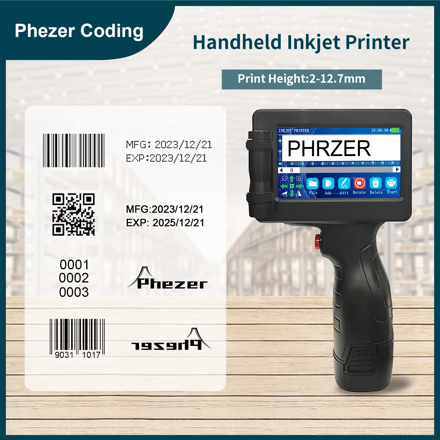 Ръчно мастилено-струен принтер Phezer P17 Номер, дата и Срок на годност Логото на QR Баркод Код на партида и Срок на годност 12,7 мм Принтер за етикети на 28 езика