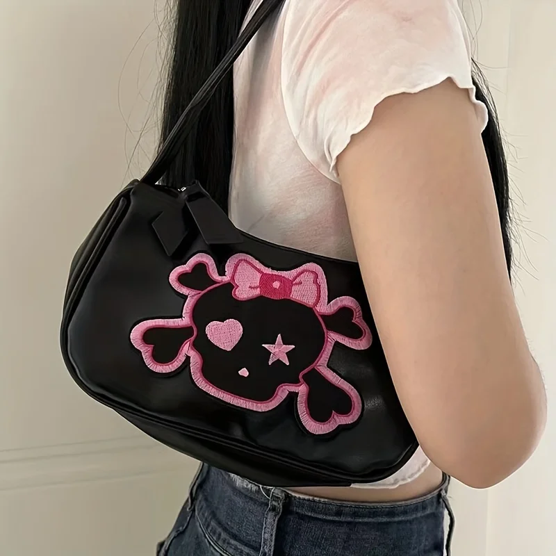 Самодельная чанта Y2K Millennium Spicy Момиче с черепа, пънк-чанта за подмишниците, субкультурная тъмно-сладка готина ръчна чанта