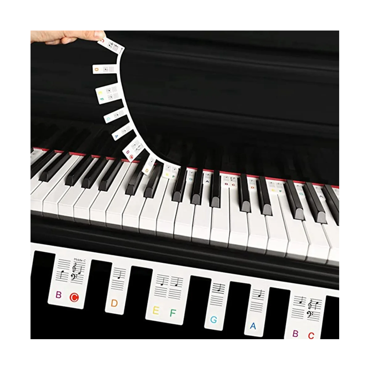 Свалящ етикет за ноти на клавиатурата на пиано, 88 клавиша, ръководство за бележките за пиано и ръководство на клавиши за пиано (цвят)