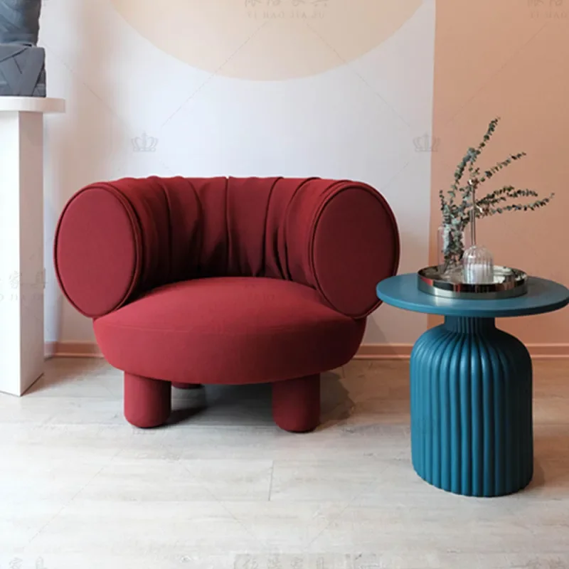 Светло луксозен, червен Единична диван-стол Дизайнерски модел, Малък апартамент, Хол, спалня, Заоблен диван за почивка На поръчка