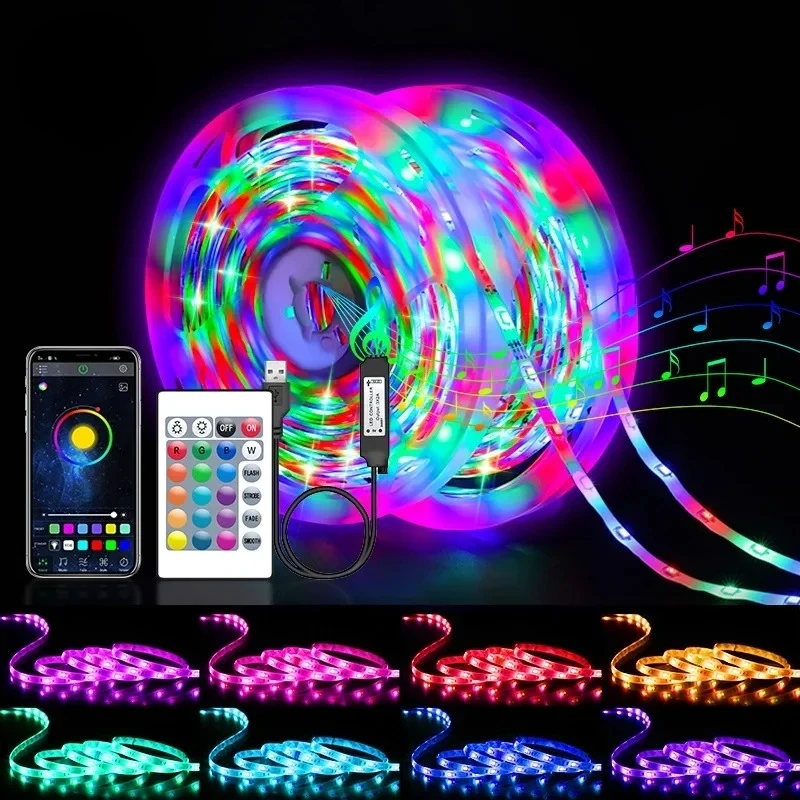 Светодиодна лента 5050 RGB 5V USB Led светлини Гъвкава лента Подсветката на телевизора Приложение Bluetooth Лента за декор на стаята Коледен фестивал 1-10 м