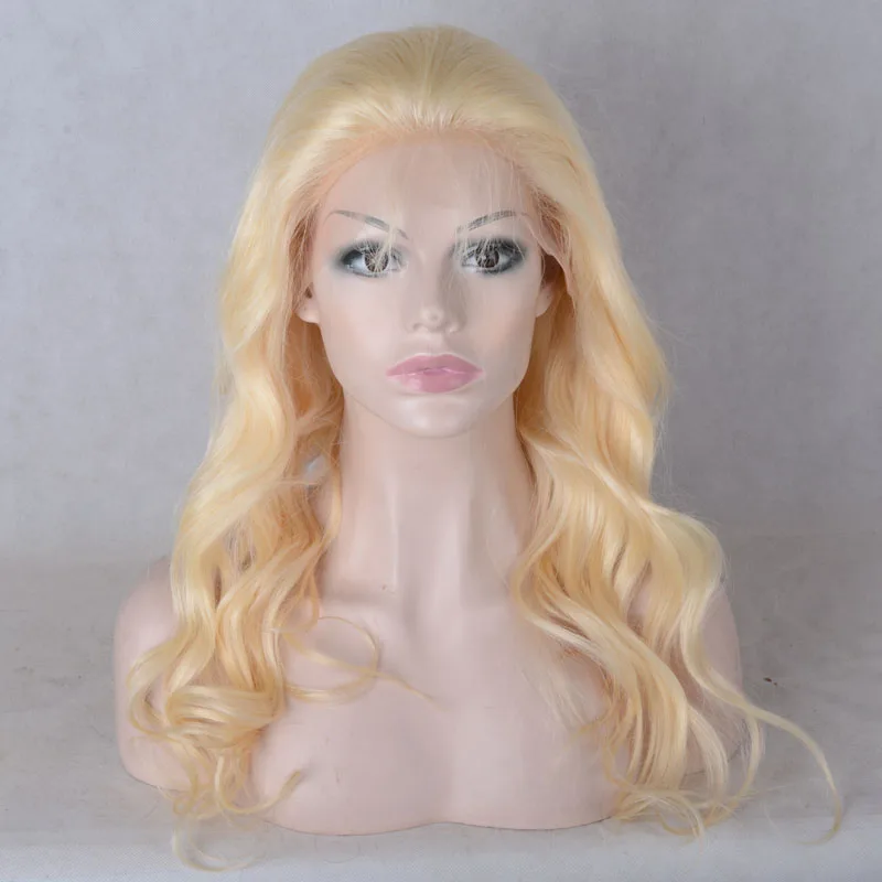 Светъл дълги вълнообразни женски перука от естествена къдрава човешки косъм Пълен синтетични перука за жени с пълна женски бретон