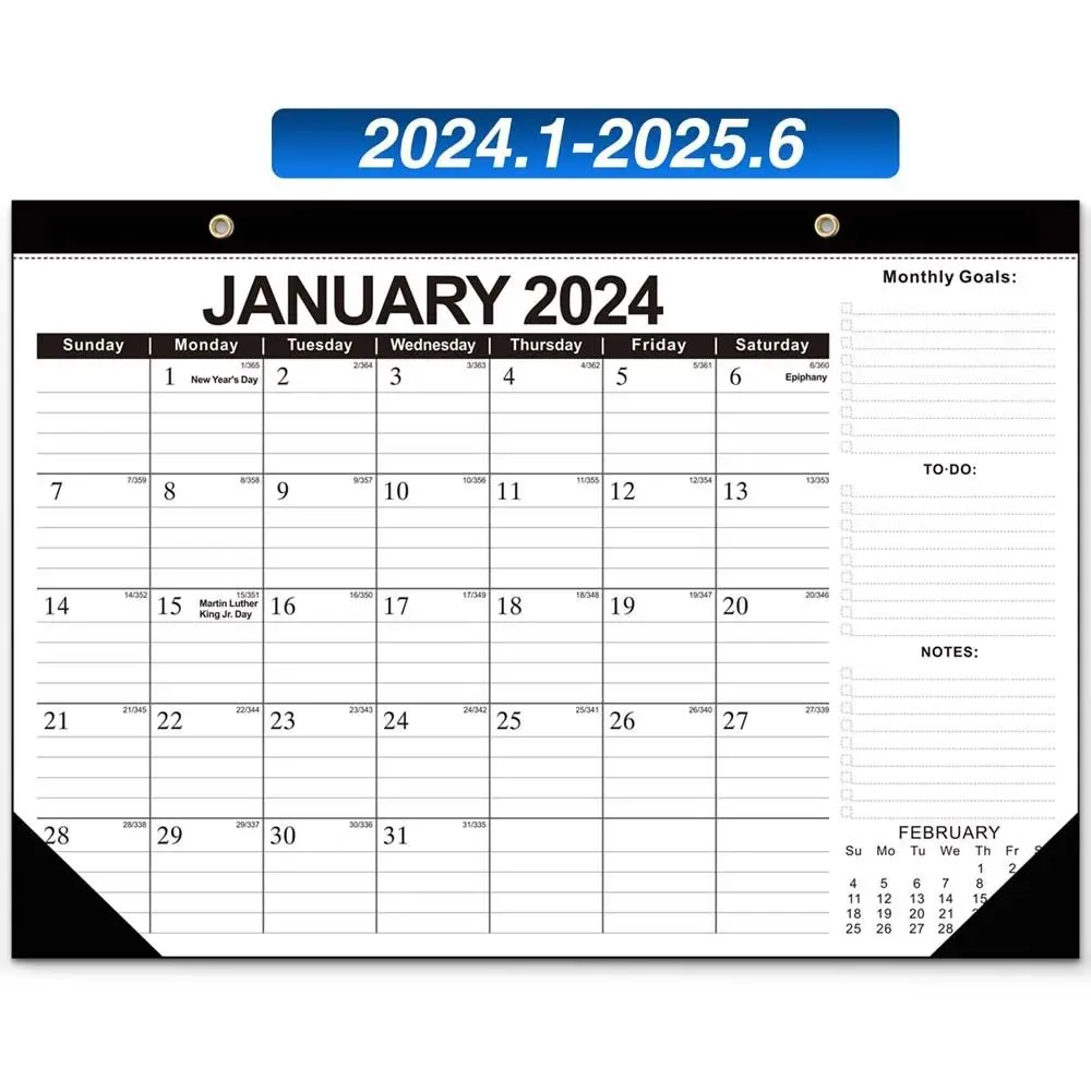 Седмичен график на 2024 година Стенен календар за 18 Месеца Офис-канцеларски материали Органайзер за дневен ред Декорация на дома