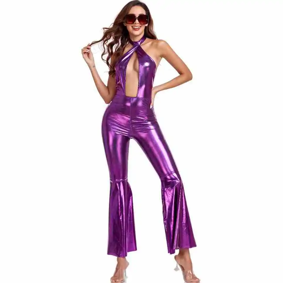 Секси облекло за хипи DS с лилава расклешенной пола в стил ретро-диско