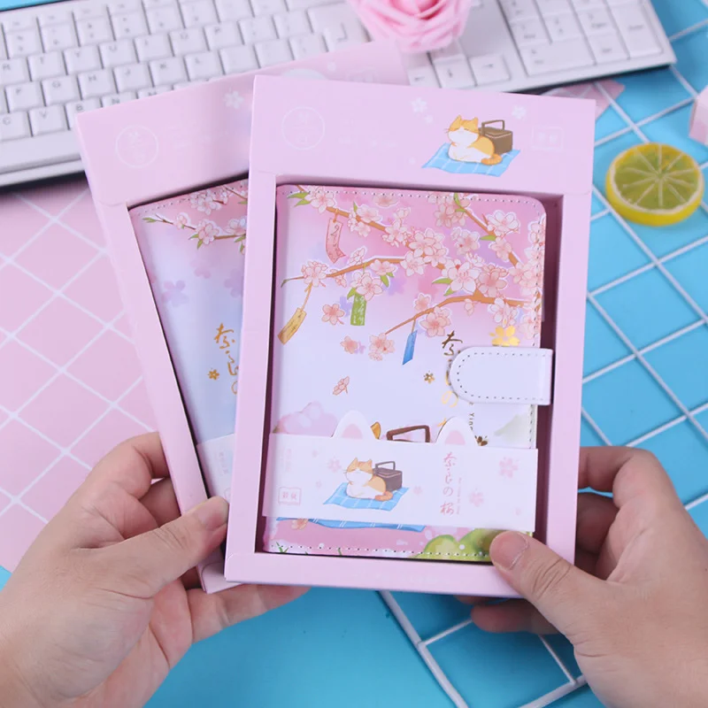 Серия Maiden сърце Cherry Blossom комплект книги с магнитна тока от изкуствена кожа креативна подарък кутия Cherry Blossom, дневник, цветна страница, ръчно профил