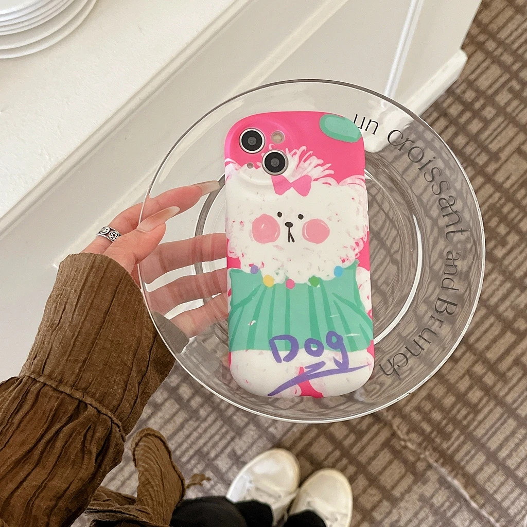 Сладко розово калъф за телефон с малко куче под формата на бантика за iPhone 15 14 13 12 11 Pro Max