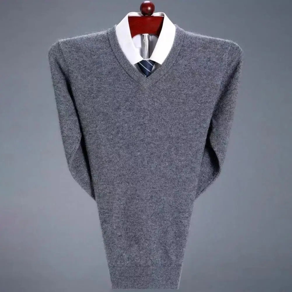 Случайни пуловер, мъжки монофонични вязаный пуловер с V-образно деколте, есенно-зимния дебел пуловер, Мека еластична основа пуловери средна дължина