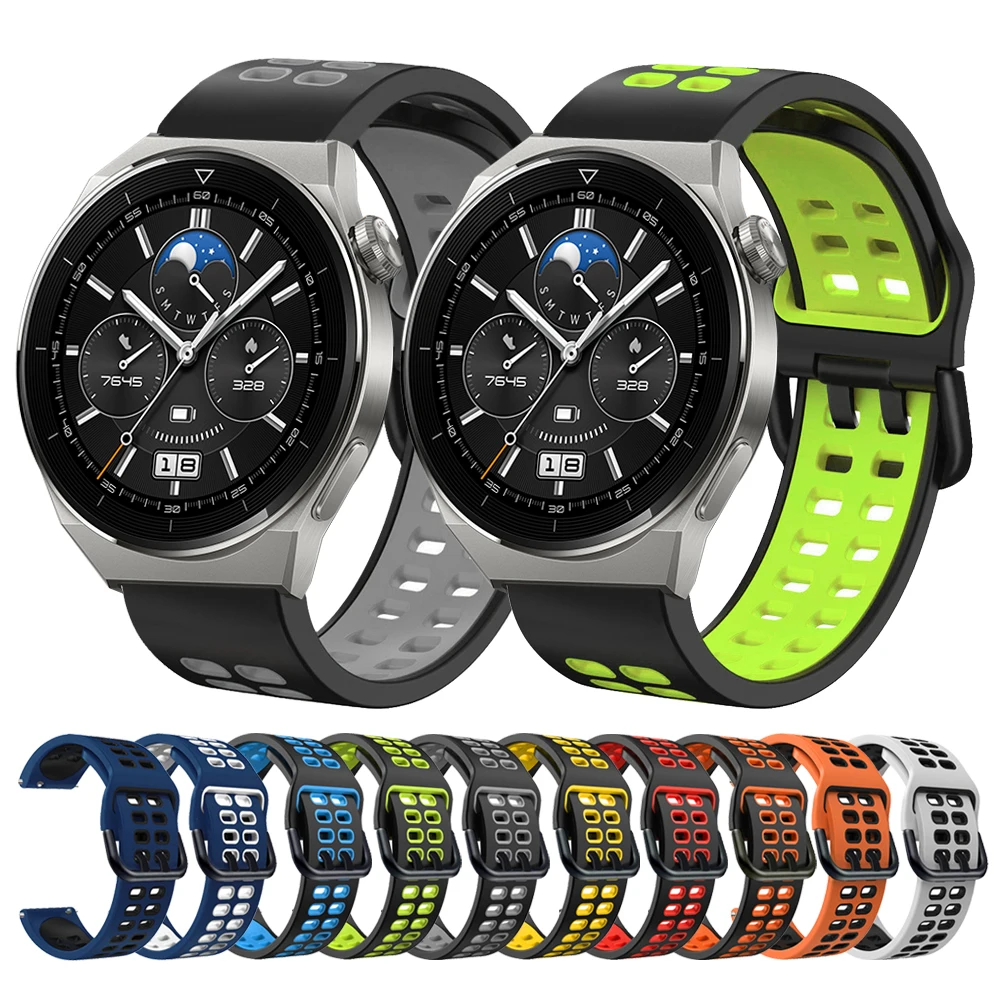 Спортен мек силиконов каучук с двойна катарама за Huawei Watch GT3 Pro Watch3 GT2 2д, 46 мм гривна, каишки за часовници