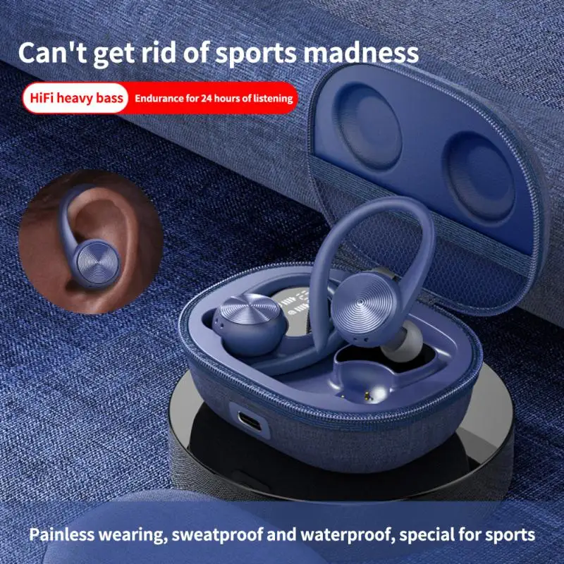 Спортни безжични слушалки, съвместими с Bluetooth, с микрофон IPX5, водоустойчив ухото куки, слушалки за стереомузыки Hi-Fi