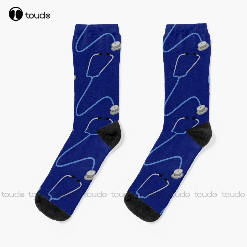 Стетоскоп Тъмно-сини чорапи, Дамски Чорапи Бели Чорапи Персонализирани По поръчка Унисекс За възрастни, юноши, младежи, Чорапи за уличен скейтборд
