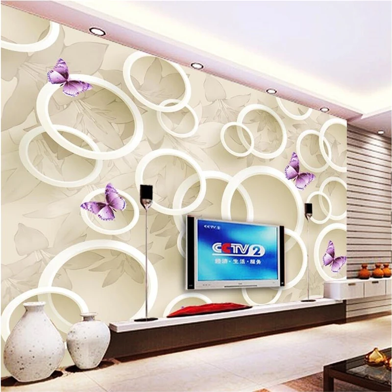 тапети по поръчка beibehang Лили Butterfly 3D stereo circle TV background, тапети за стените, 3 d,papel de parede para quarto