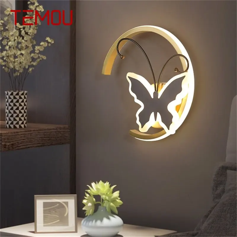 Творчески стенни аплици TEMOU Nordic, медна лампа, модерен led лампа с абажуром под формата на пеперуда за дома
