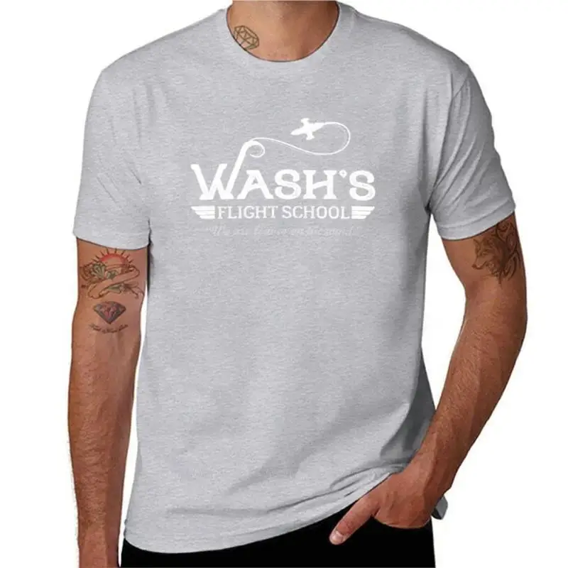 Тениска Wash's Flight School, тениска с къс ръкав, тениска с аниме, черни тениски за мъже