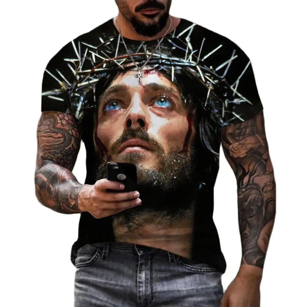 Тениски с 3D принтом на Исус Христос за мъже и жени, лятна мода ежедневни готина тениска с къс ръкав, градинска облекло в стил Харадзюку, върхове оверсайз 6XL