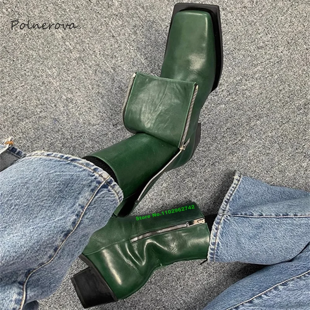 Топ ботильоны Челси с квадратни пръсти, Кожени обувки в стил ретро в масивна ток, най-новият дамски обувки за подиум Есенна мода 2023