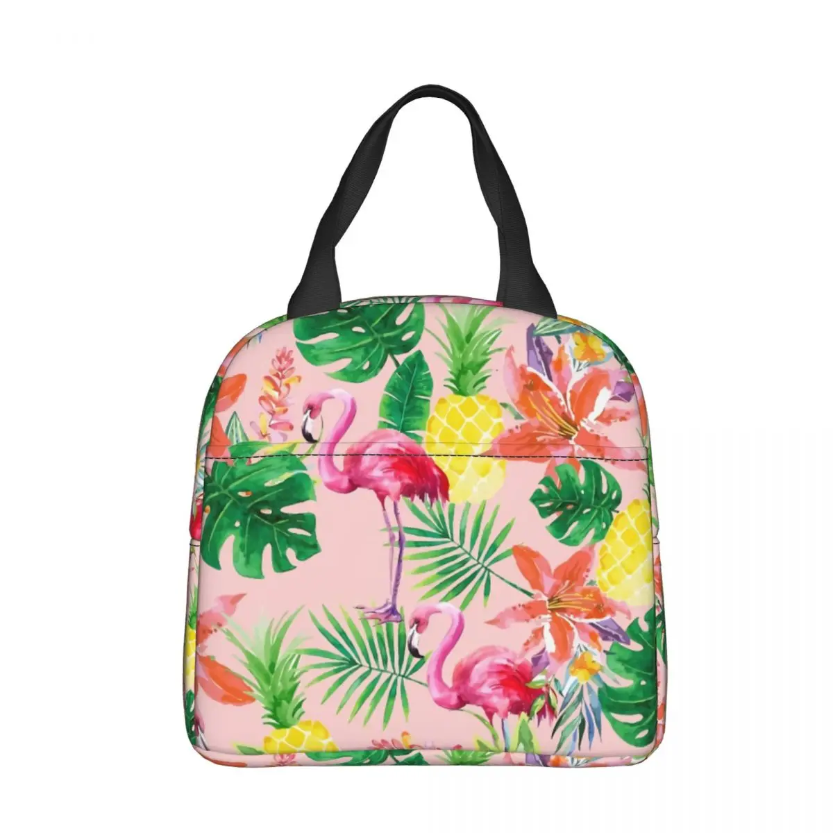 Тропически фламинго, ананас, зелени листа, преносима чанта за обяд, хладилник лед, изолиращи чанти за съхранение на храна за пикник