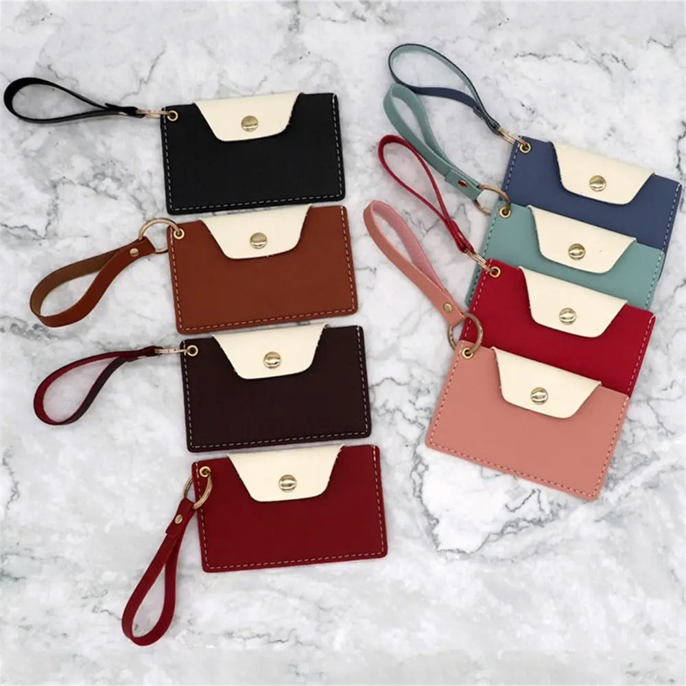 Тънка чанта за карти, мини-портфейл, в корейски стил, лесен и темпераментна портфейл за монети, чанта за карти върху бутона, дамски модни чанти-клатч
