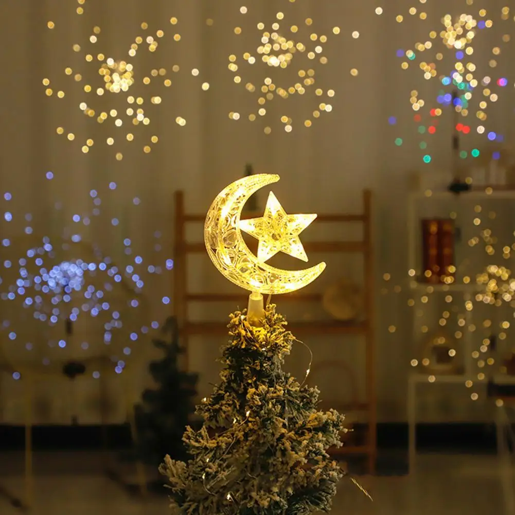 Украса на празничната атмосфера, Празнична Луна, Звезда, светлините на върха на Коледната елха Създават атмосфера с помощта на мига празнични декоративни лампи