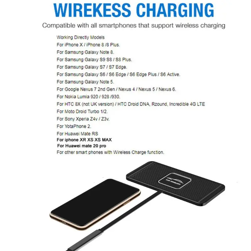 Универсална безжично зарядно устройство, USB Qi за бързо зареждане на арматурното табло, докинг станция за iphone X XR XS 8 Plus Samsung S8 S9 Plus Direct доставка