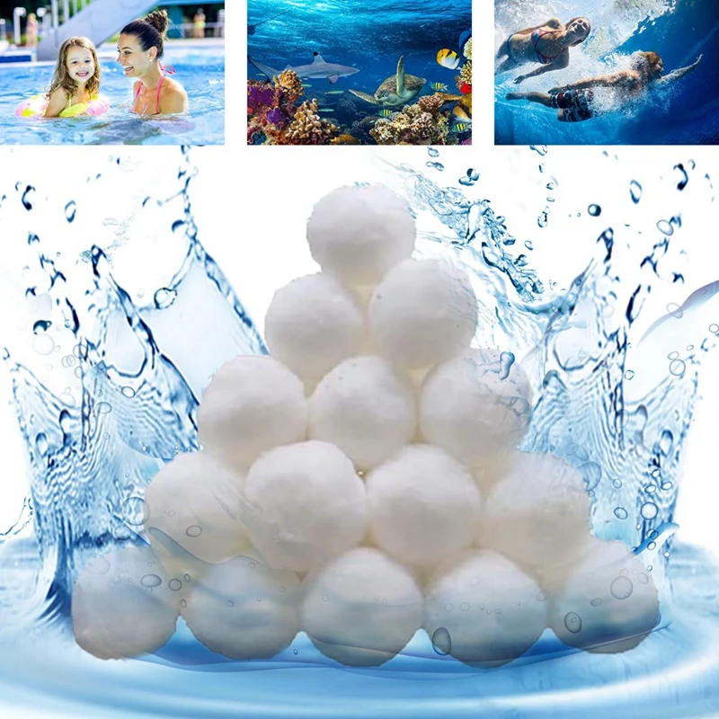 Филтриращи топки за басейн с тегло 1,5 килограма, филтърен материал за басейна, влакнеста топка за бани, в центъра на басейна, лесен за инсталиране, лесен за използване
