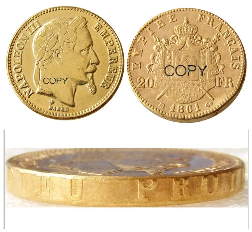 Франция 20 Франция 1861B Наполеон III позлатени копие монети