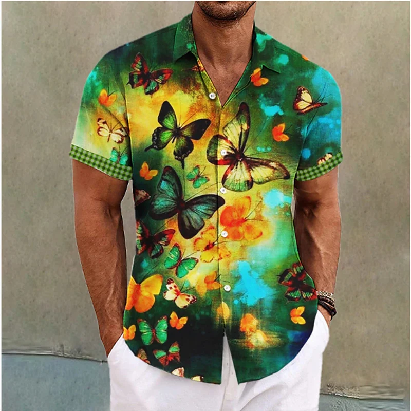 Хавайски лятна риза с цветен модел, мъжки топ с геометричен принтом, Къс ръкав, Ежедневни дрехи за почивка на море в Голям размер, Топла разпродажба 4XL