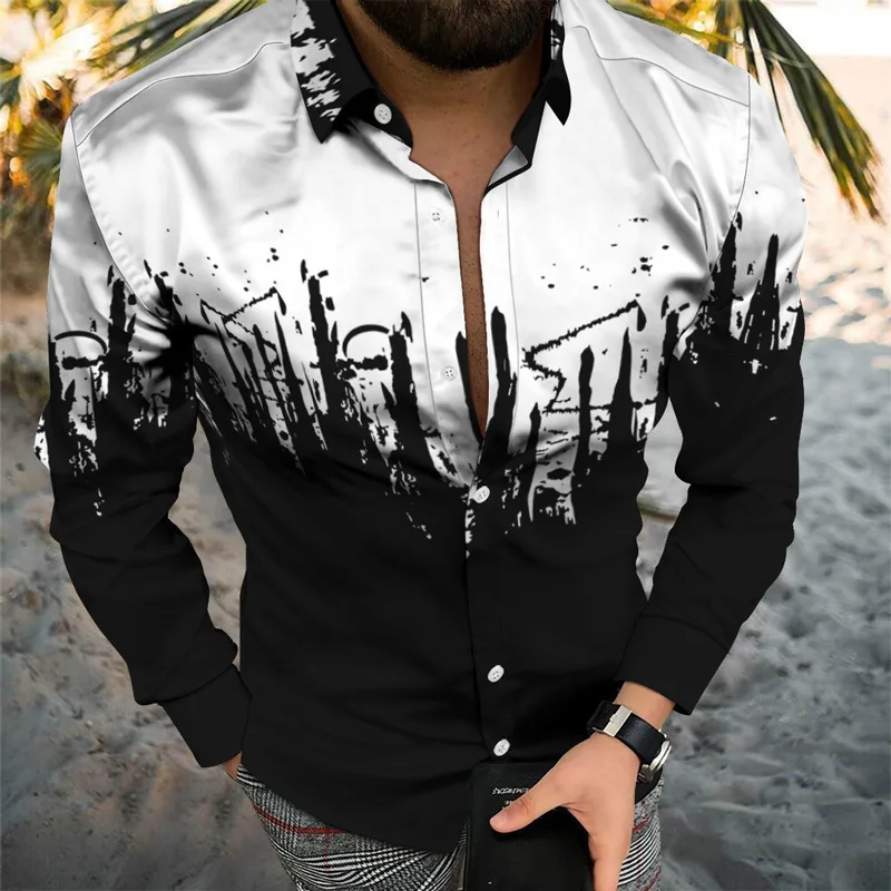 Хавайски ризи с дълъг ръкав, ризи с 3D-принтом, мъжки модни ризи, плажна блуза с ревери, мъжки дрехи, Кубинската блуза