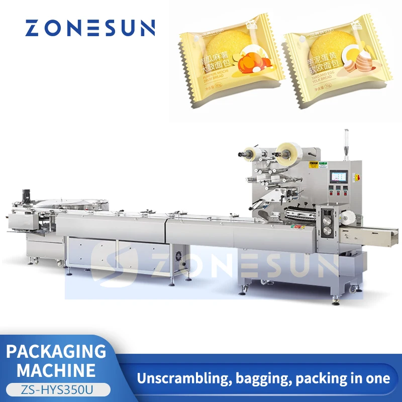 Хоризонтална автоматична опаковъчна машина ZONESUN за опаковане на бисквитных закуски ZS-HYS350U