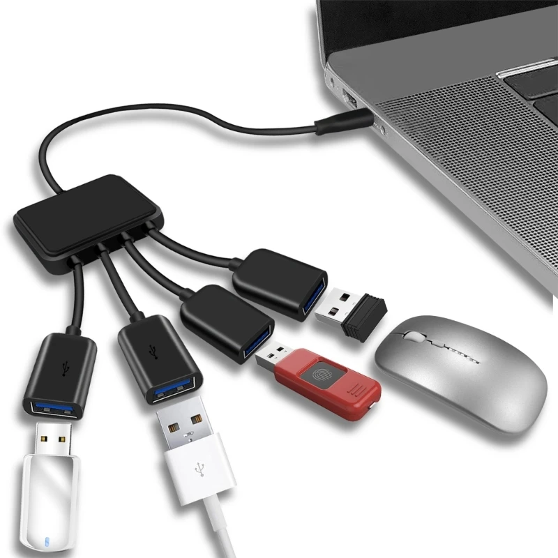 ХЪБ 4 в 1 тип C, кабел и адаптер USB 2.0, сплитер тип C за смартфони, компютри, таблети, лаптопи. КОМПЮТРИ