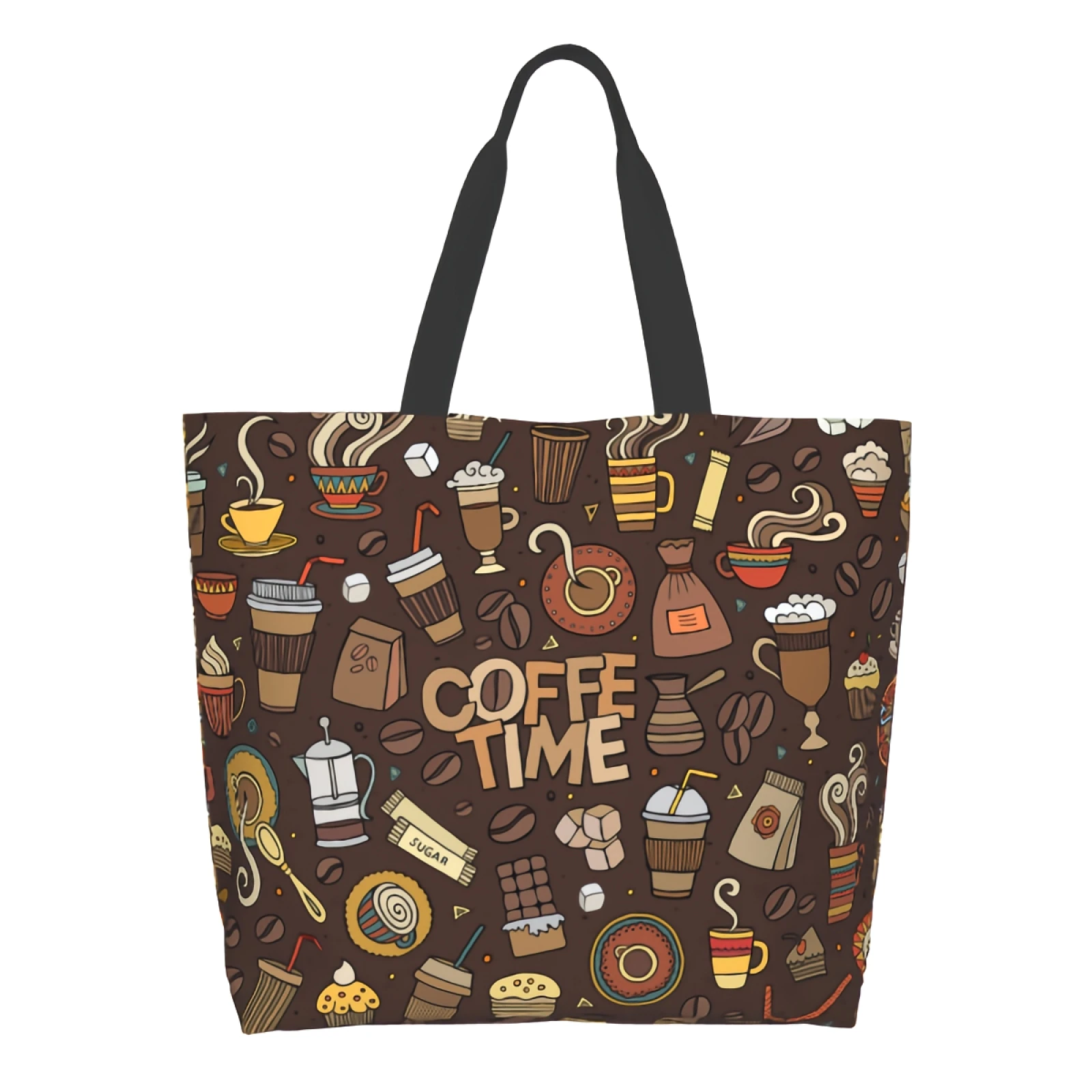 Чанта за пазаруване Coffee Time Множество мультяшная чанта за кафе Кафява чанта през рамо Ежедневни лека голям капацитет
