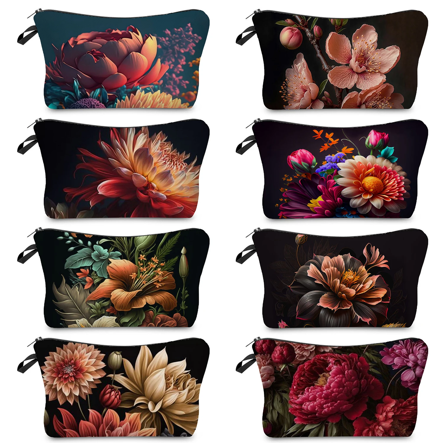 Чанта за тоалетни принадлежности, преносими, козметични чанти за пътуване на открито, модерен женски органайзер за козметика, практичен Dark цвете, лесен ретро стил