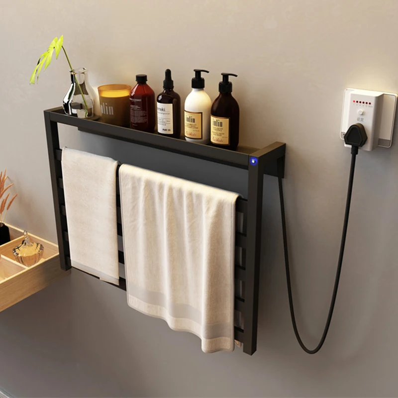 Черна термостатическая електрическа закачалка за кърпи, стерилизация с автоматично отопление в банята, с възможност за регулиране за време