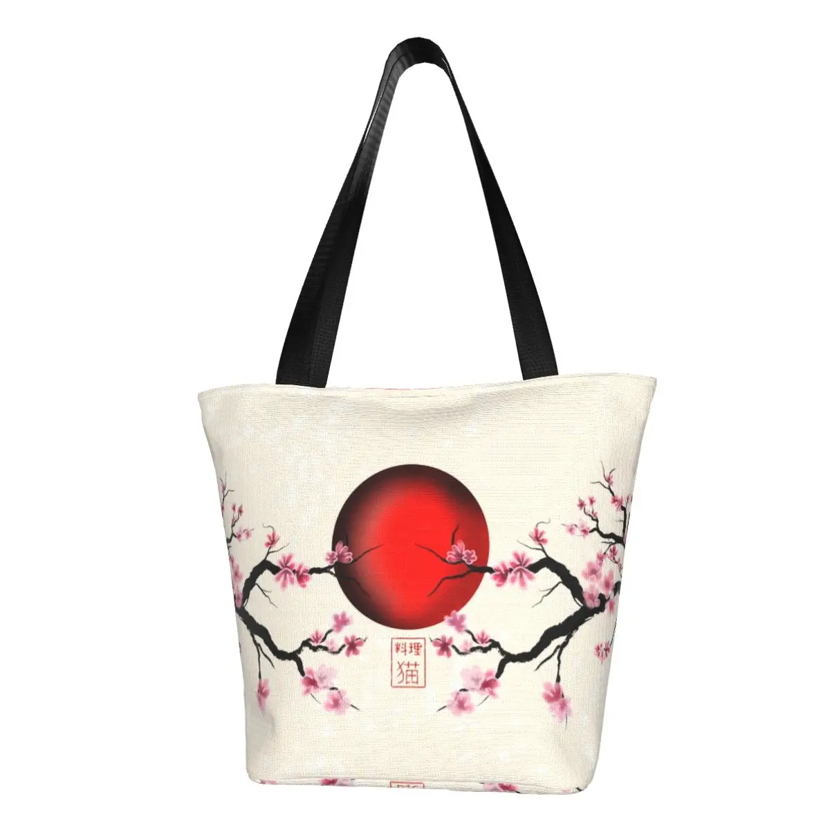 Японската Сакура, сакура Цъфтят с червени отиват на слънцето, пазарска чанта, холщовая чанта през рамо, здрави торбички за пазаруване с цветя